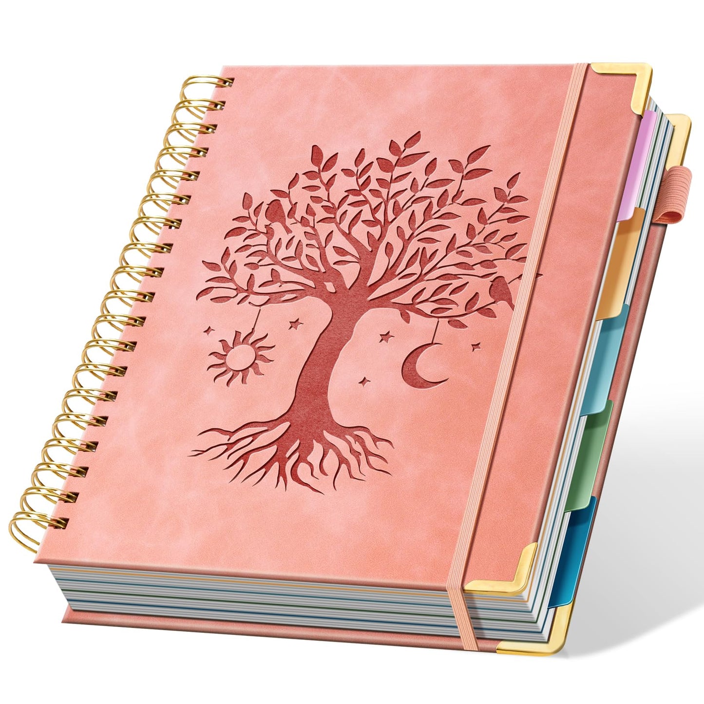 Ovesmusl Hardcover Spiral Notebook 8" x 10" with 5 Removable Dividers 300 Pages Leather 5 Subject Notebook College Ruled 100GSM Large Spiral Notebooks for Work Thick Lined Journal for Women, Pink