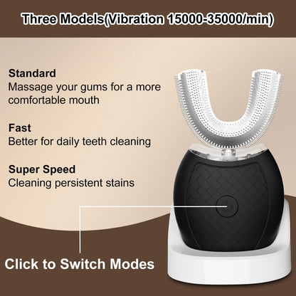 Magentak Ultrasonic U-Shaped Toothbrush for Teeth Whitening, Electric Toothbrush for Adults 360-degree Cleaning,3 Brush Heads, Wireless Charging and IPX7 Waterproof Kit for Travel or Home(Black)