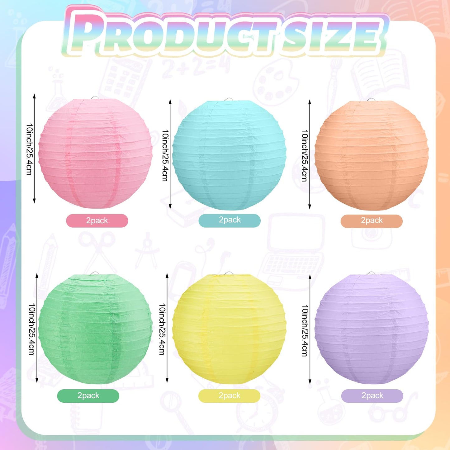 Retisee 12 Pcs 10 Inch Hanging Paper Lanterns Party Decorations Cute Pastel Classroom Decor for Birthday Back to School Party Decoration for Classrooms Wedding Birthday Ceilings