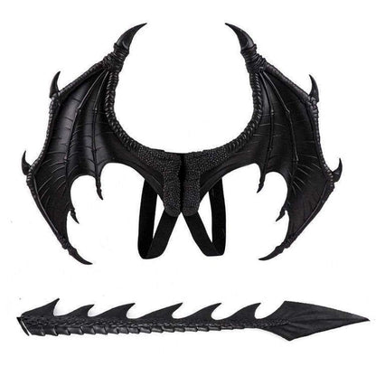 MANO Halloween Dragon Costume Cosplay Carnival Wings Tail Accessory（Black）