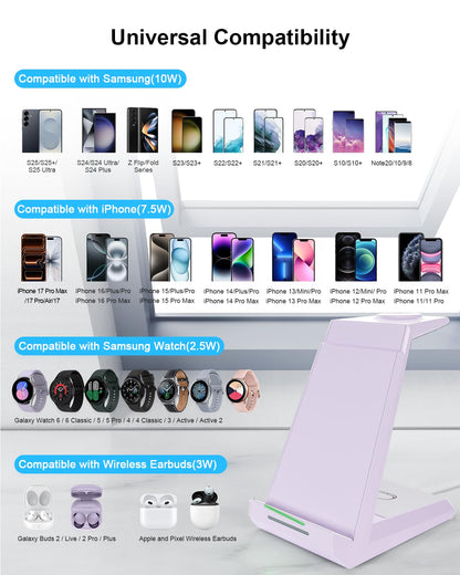 Wireless Charger for Samsung - NANAMI 3 in 1 Charging Station for Multiple Devices, Fast Charger Stand for Galaxy S25 S24 S23 Ultra S22 S21 Z Flip Fold 4,Galaxy Watch 6/5/5 Pro/4/3, Galaxy Buds 2 Pro