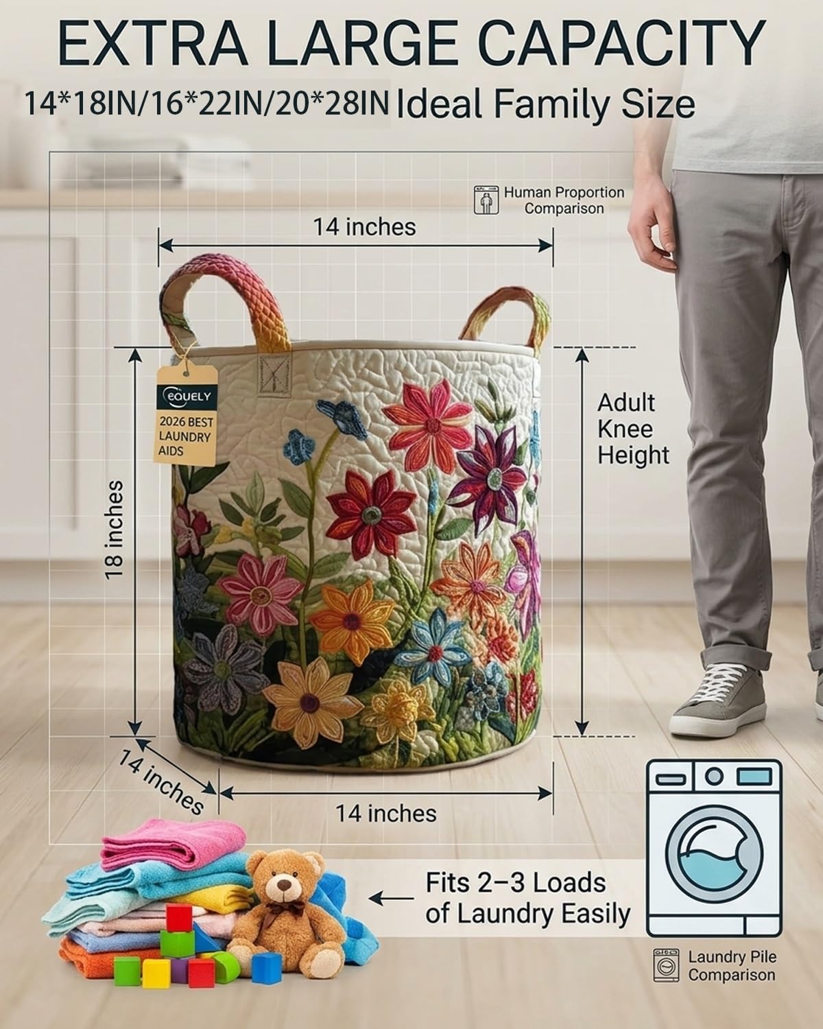 Quilted Laundry Basket with Handles Collapsible Storage Hamper 3D Embossed Design Waterproof Pe Liner Large Capacity Foldable Organizer for Bedroom Nursery Bathroom Polyester Cotton(#g,L)