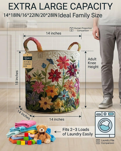 Quilted Laundry Basket with Handles Collapsible Storage Hamper 3D Embossed Design Waterproof Pe Liner Large Capacity Foldable Organizer for Bedroom Nursery Bathroom Polyester Cotton(#g,L)
