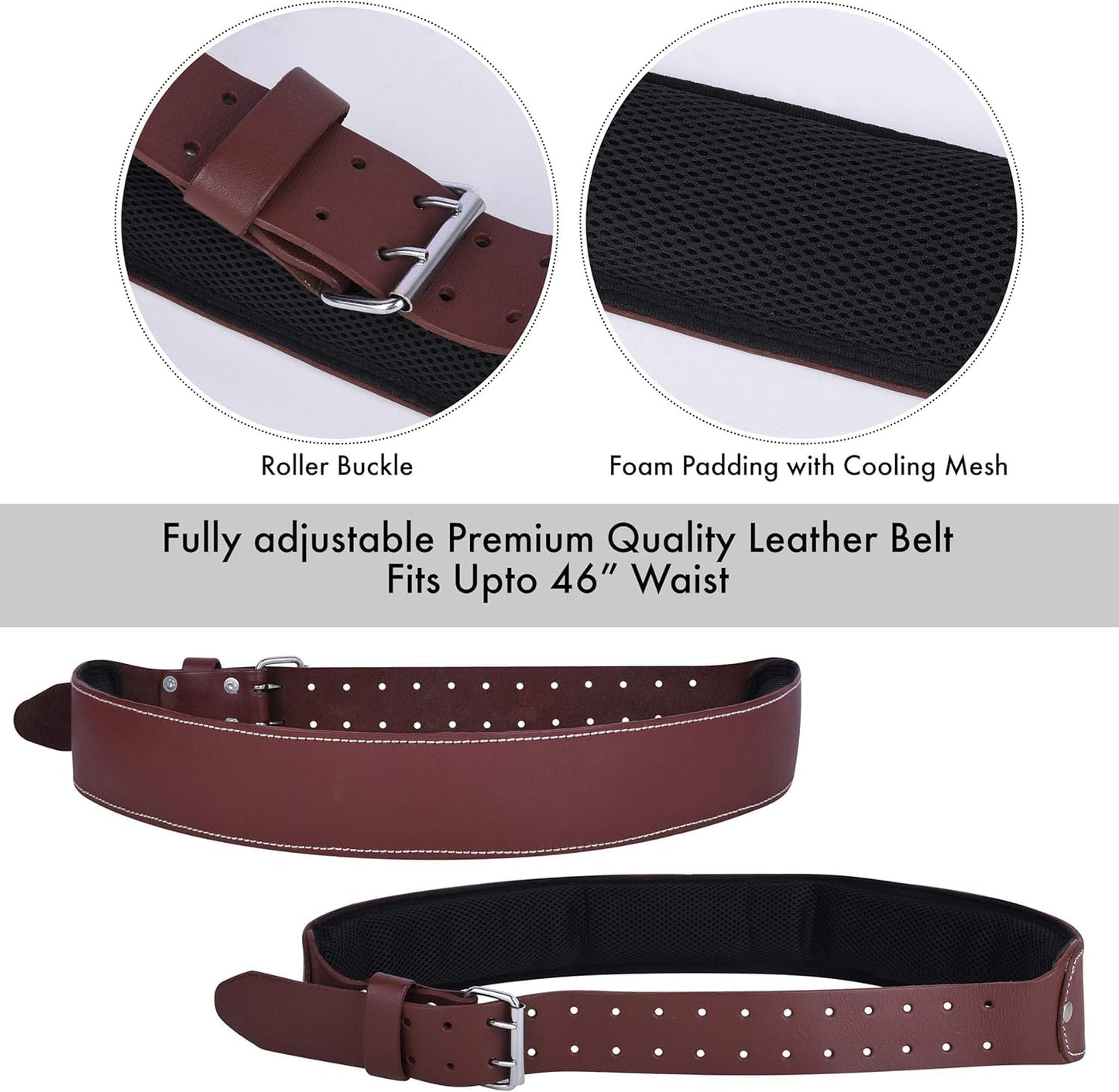 FUERI Leather Tool Belt 17 Pocket Pouches Bags Men Suspenders Holder Organizer for Carpenter Construction Electrician - Maroon