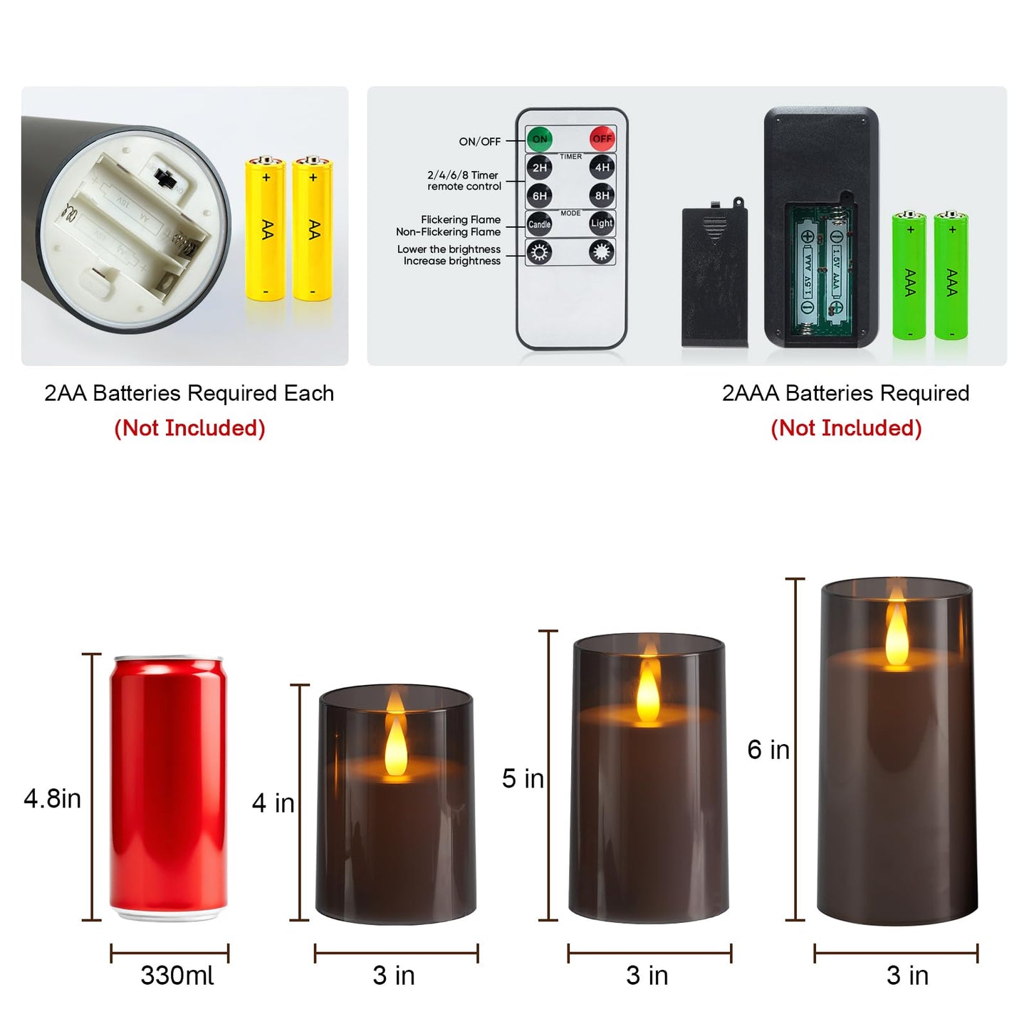 Raycare Flameless Electronic Pillar Candles with Remote Control and Timer- Battery Operated Realistic Flickering LED Fake Candle for Home, Wedding, Valentine's Day Decor, Grey,Set of 3(3"x4"5" 6")