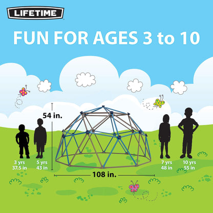 Lifetime 90939 Geometric Dome Climber Jungle Gym, 4.5' High x 9' Wide, Blue & Brown
