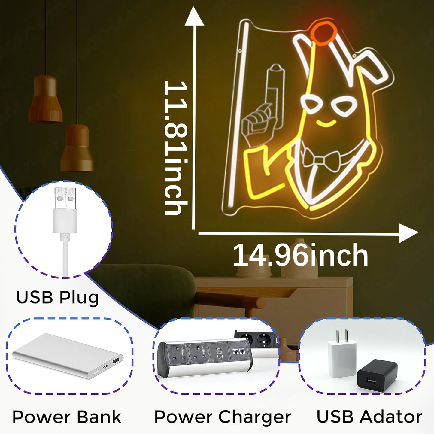 lmprintNook Banana Peely Neon Signs for Wall Decor Fort Night Lights for Game Room Decoration,Dimmable LED Figure Neon Lights for Man Cave,Bar,Birthday Party and Game Lover Gifts