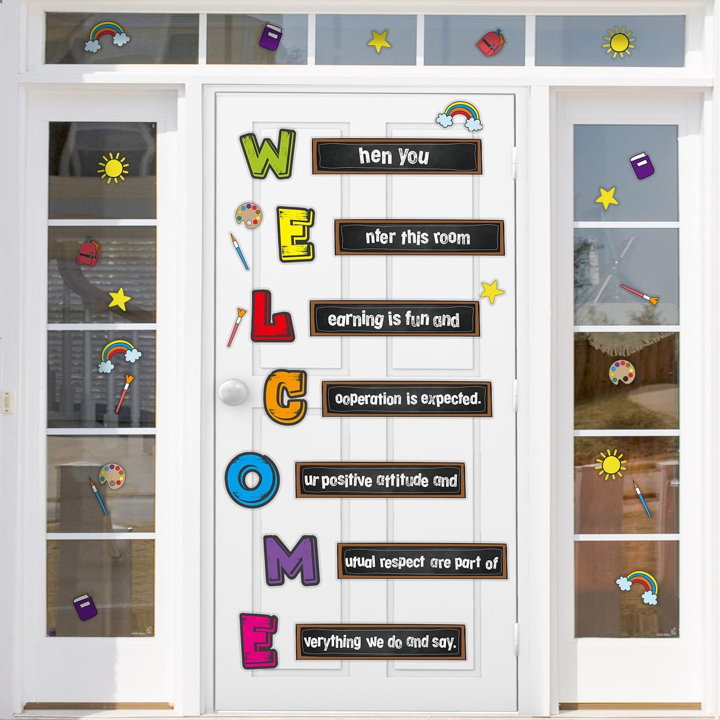 Cinrobiye Welcome Window Door Clings Stickers,Welcome Poster for Classrooms Door Decorations Back to School Party Teachers Supplies for Preschool Kindergarten Elementary Wall Glass Blackboard Decor