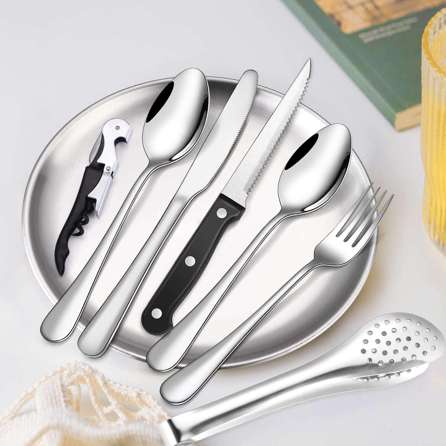 Camping Kitchen Utensils Set - 24 Piece Travel Silverware Cutlery Organizer with case Stainless Steel Reusable Cooking Utensils for 4 Person - Perfect for Hiking, Picnics, Backpacking & BBQ Mess Kit