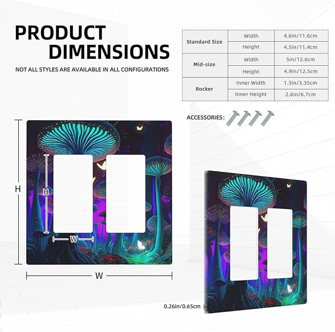Fantasy Mushroom Forest Glowing Butterfly Double Rocker Light Switch Cover 2 Gang Wall Plate Covers Decorative Electrical GFCI Outlet Plates for Home Bathroom Kitchen Decor