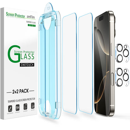 amFilm Easiest Installation OneTouch for iPhone 14 Pro [6.1 Inch] Screen Protector Tempered Glass, Auto-Alignment Tech, Bubble Free and Full Coverage Case Friendly, Anti-Scratch 2 Pack