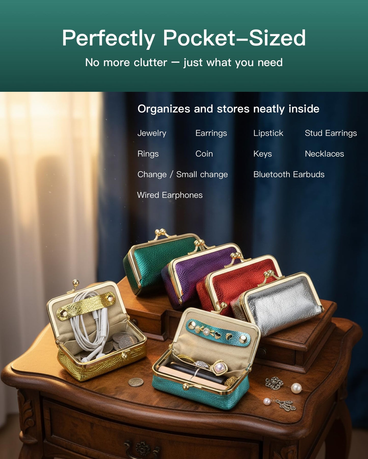 Nsciyise Genuine Leather Travel Jewelry Box, Mini Jewelry Organizer Case with Mirror for Women, Small Lipstick Bag for Purse, Cute Portable Gift for Her women giril (Green, Lridescent)