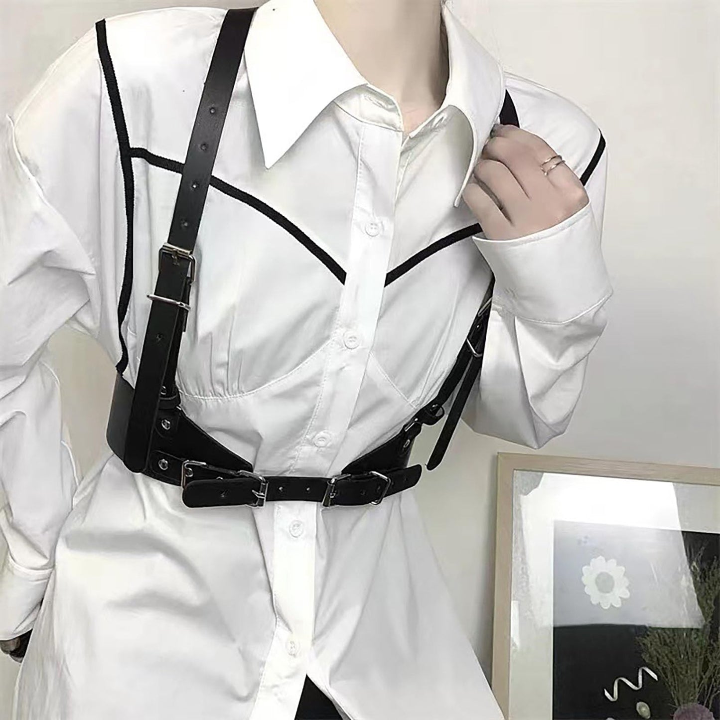 Kutocesy Women PU Leather Harness Belt with Suspenders Adjustable Punk Waist Belt for Shirts Gothic Streetwear Accessory (Brown)