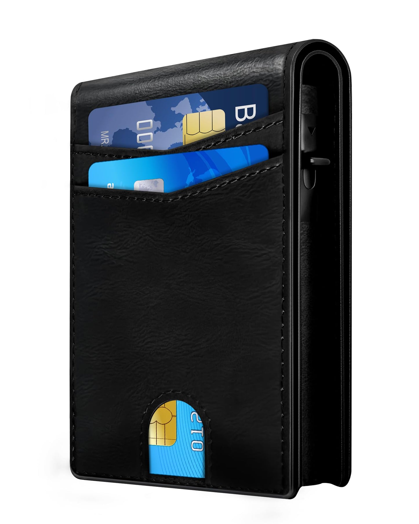 QLD Wallet for Men - RFID Blocking [Functional & Practical] Bifold Slim Minimalist Credit Card Holder Pop Up Metal Case with Cash Slot, Front Pocket with ID Window, Gift Boxed (BLACK)