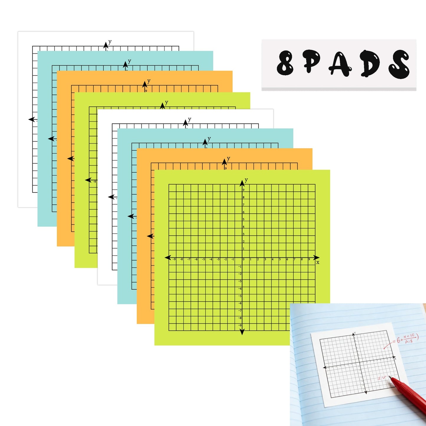 Graph Sticky Notes 3x3 Inch Grid Sticky Notes Math Supply Coordinate Plane Sticky Notes for Math Class Office School Supplies,8 Pads