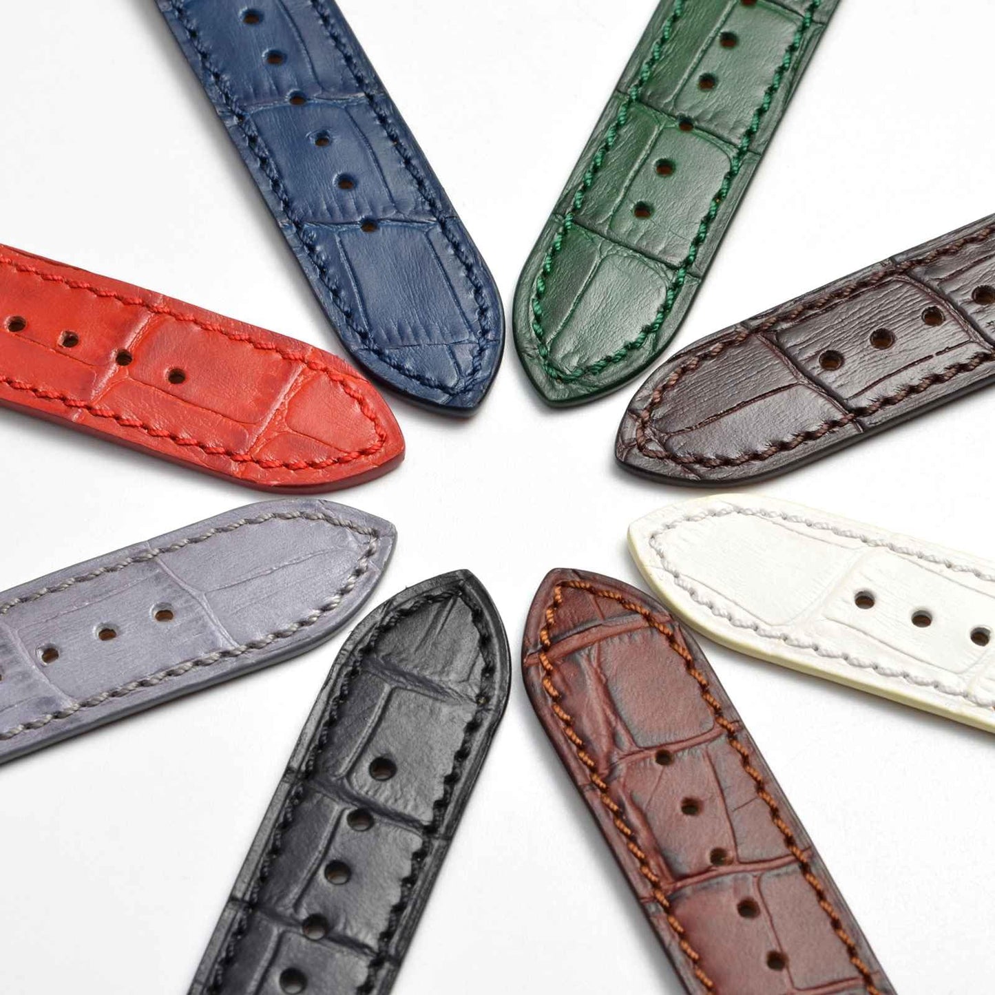 WOCCI 18mm Watch Band, Italian Leather, Embossed Alligator Grain, Gold Buckle (Dark Green)