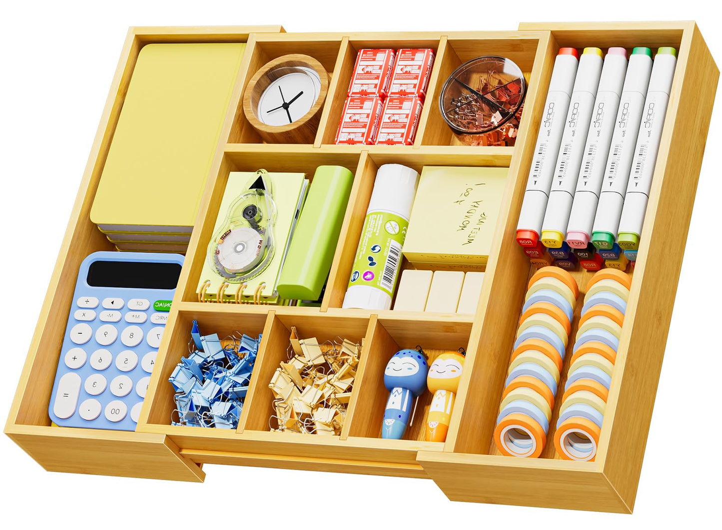 Marbrasse Bamboo Expandable Drawer Organizer, Desk Drawer Organizer Tray with 5 Dividers, Desk Organizers and Accessories, 10 Adjustable Compartments for Office Supplies, Junk, Makeup & Vanity
