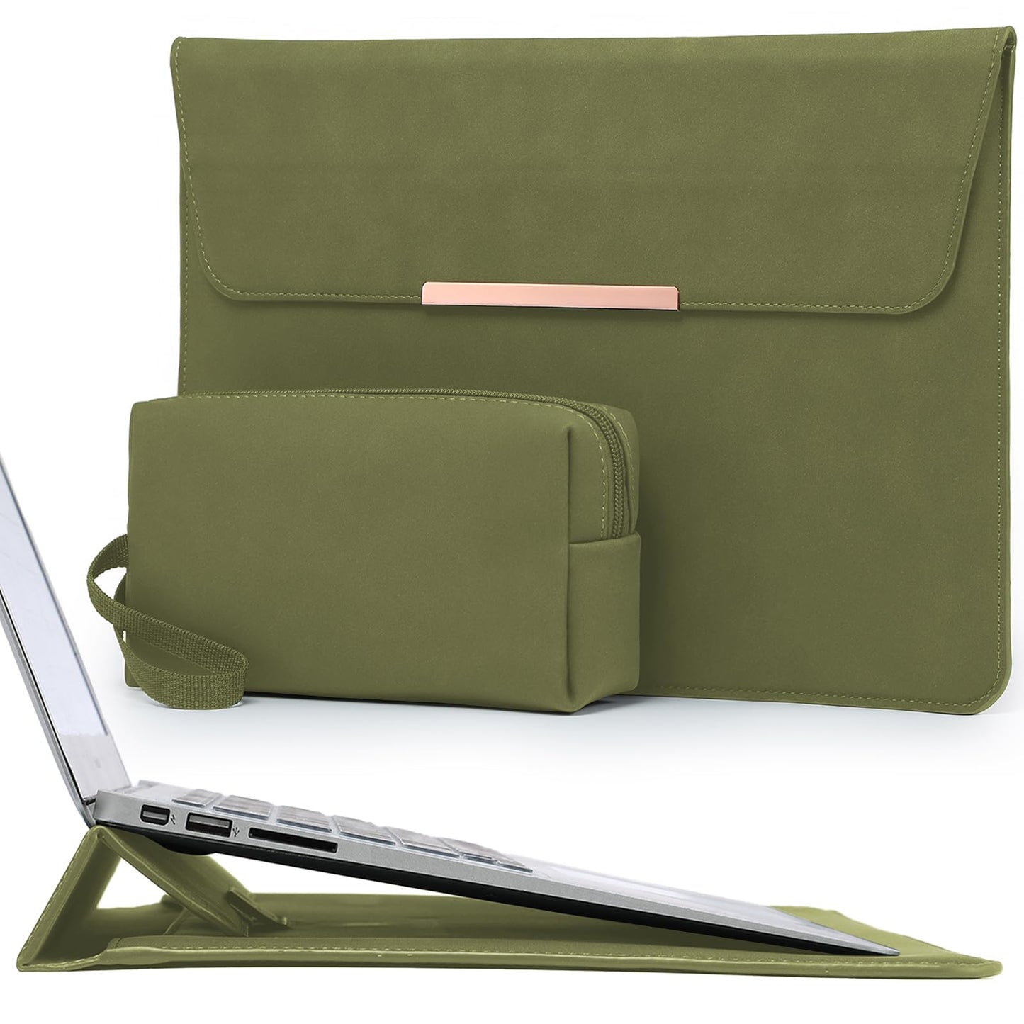 HYZUO 13.3-14 Inch Laptop Case Sleeve with Stand for MacBook Pro 14 M5/M4/M3/M2/M1 A3426 A3427 2026-2021, MacBook Air/Pro 13.3, 13.8-13.5 Surface Laptop, HP Spectre X360 13/14, Olive Green(Smiley)