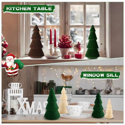 Thyle 6 Piece Brown Christmas Ornaments Velvet Christmas Tree, Cone-Shaped Indoor Xmas Decoration Centerpieces for Table Shelves, Living Room Home, Cabinet Mantel Decorations