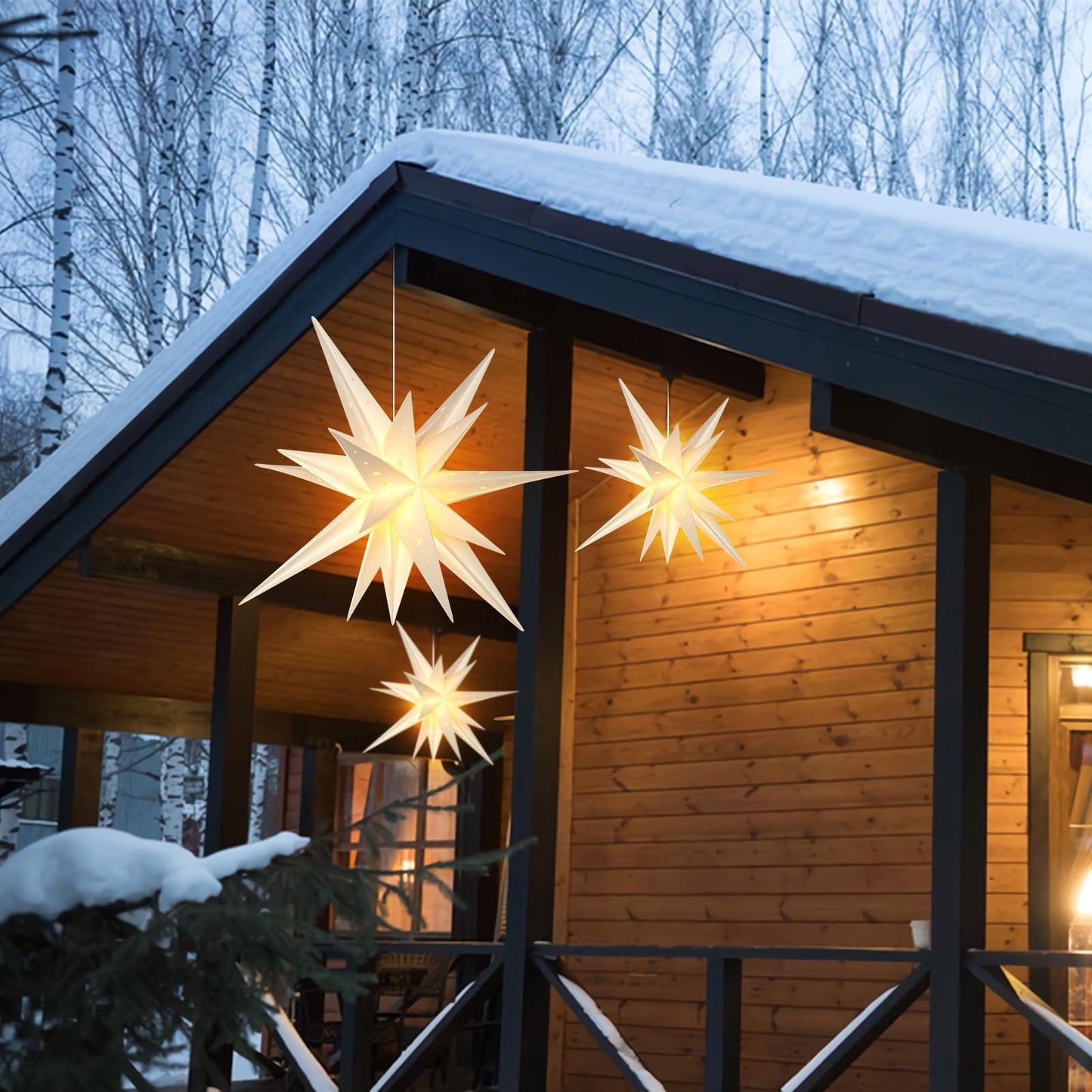 SUNBEAUTY 21 Inches White Large Moravian Stars Outdoor Light Warm White LED Hanging Star Lights 3D Christmas Tree Topper Star for Holiday Wedding Birthday Porch Party Decor