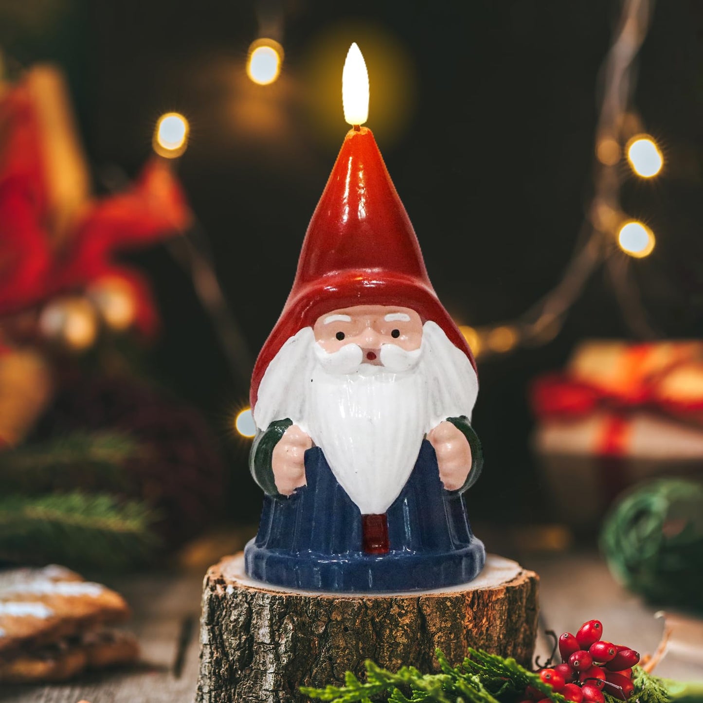 DRomance Santa Flameless Flickering Candle Battery Operated with 6 Hour Timer Real Wax Hand-Painted LED Pillar Candle 3D Wick Indoor Christmas Holiday Decor(Blue, 3" D x 6.8" H)
