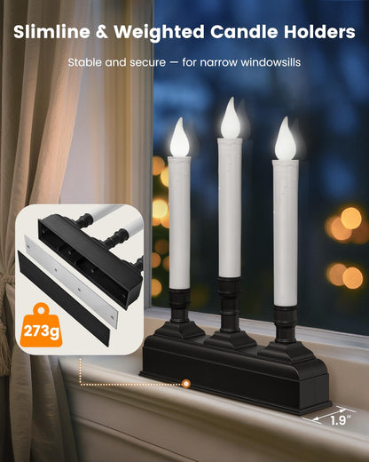 SURAIELEC Christmas Battery Window Candles with remote, 3-Light Candolier Window Candle, Flameless 5000K LED Candles, 1.9" Narrow Base, Chritmas Window Candle for Window, Mantel, Dinning Table, 1-Pack