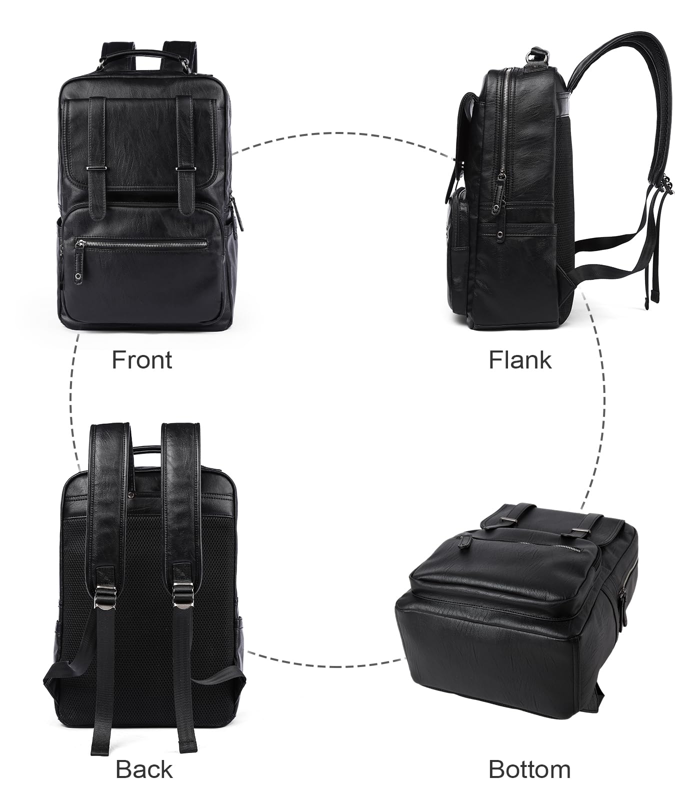 MOYYI Black Leather Backpack for Men Waterproof Fit 15.6 inch Laptop Backpack Work Commute Casual Daypack