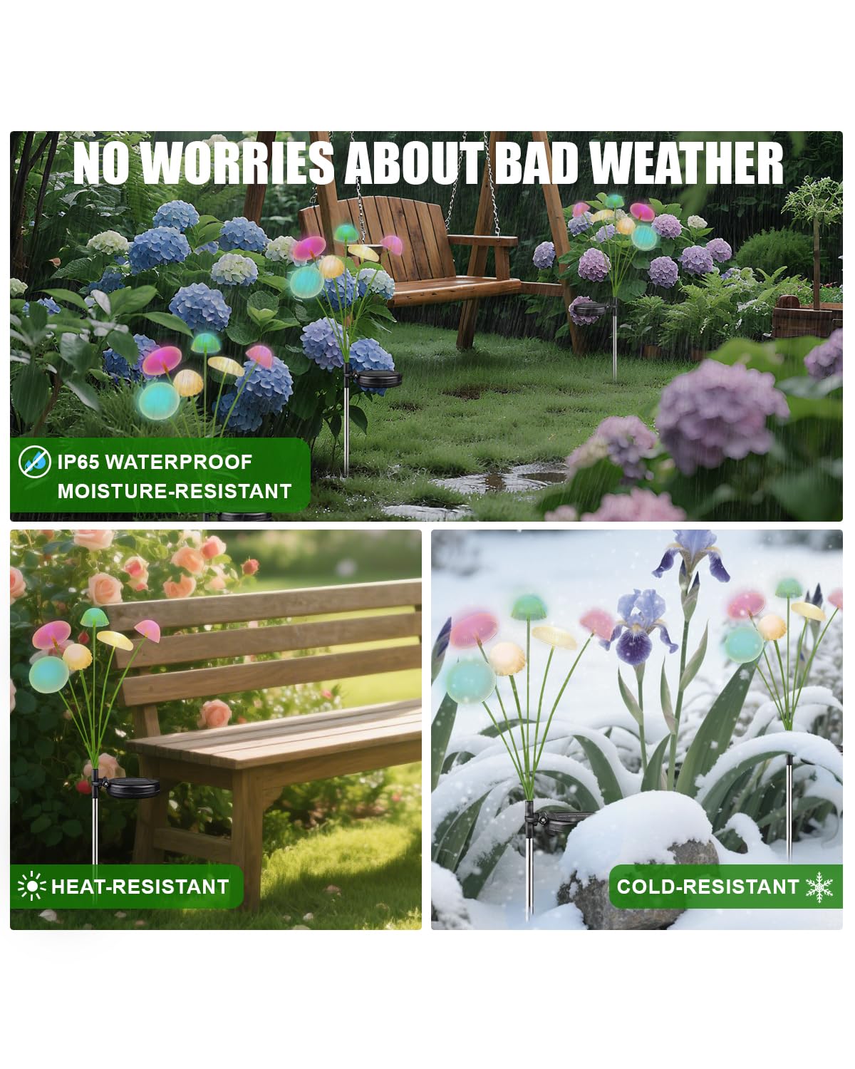 Solar Mushroom Light Outdoor Waterproof,Garden Patio Decorative 4 Colour Lights for Patio Lawn,Landscape Lighting Large Bulbs,Starlight Windswept Lights,Great Gift for Women for Gardening,2 Packs