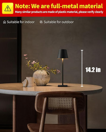 KDG Cordless Table Lamp, Portable LED Desk Lamp, 5000mAh Battery Operated, 3 Color Stepless Dimming Up, for Restaurant/Bedroom/Bars/Outdoor Party/Camping/Coffee Shop Atmosphere Night Light(Black)