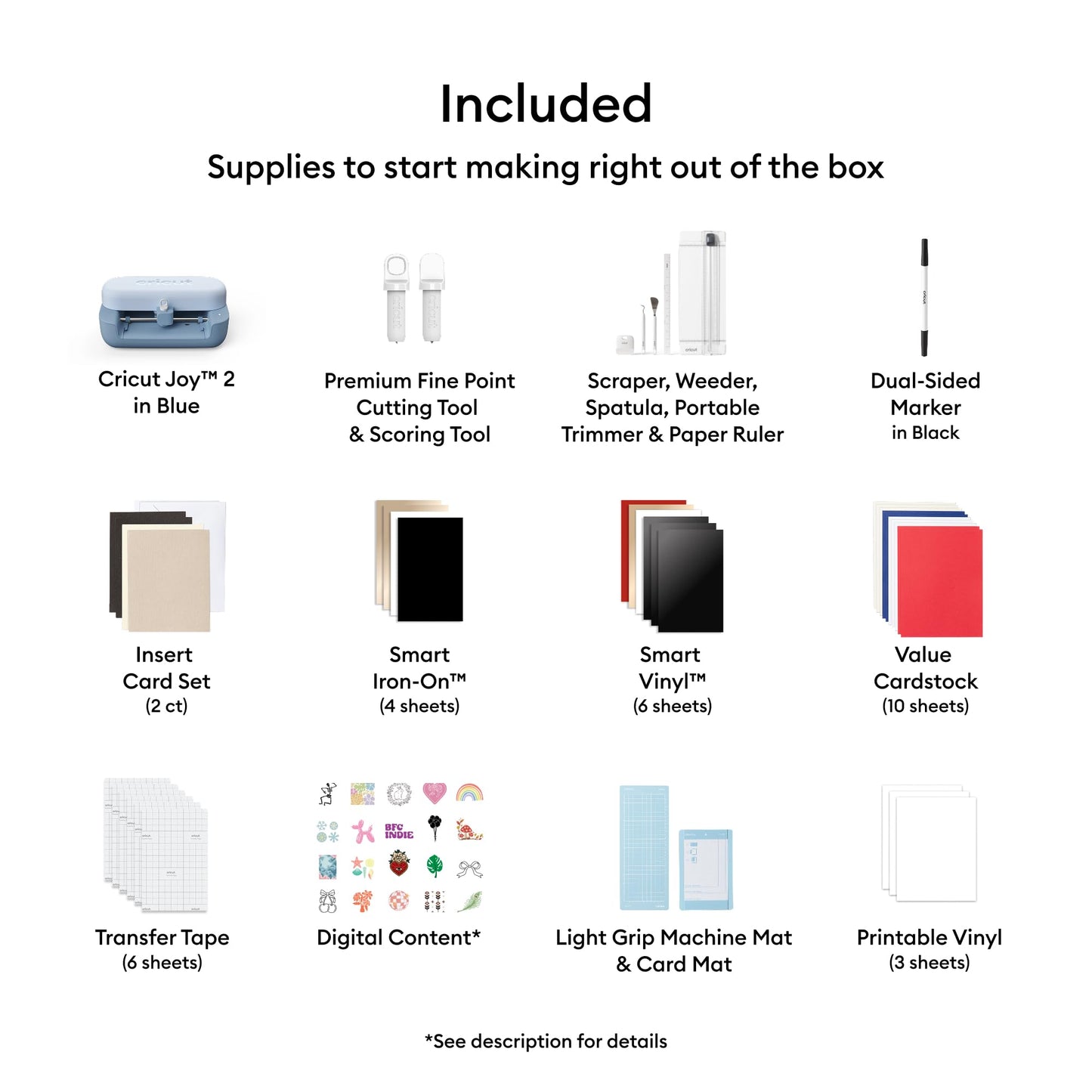 Cricut Joy™ 2 Essential Bundle + Digital Content, Blue - Ultra-Compact Cutting Machine - Perfect for Making Cards, Stickers, Labels, & More - Includes Supplies for 35 Projects + Bonus Digital Content