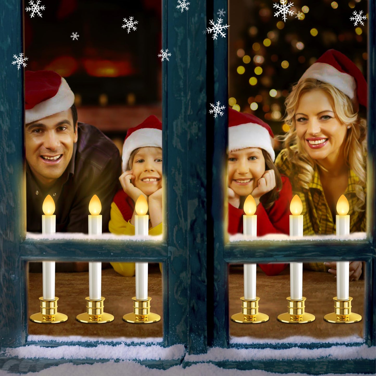 10 Pack Christmas Window Candles Lights Flameless Candle Battery Operated Candles with Remote Control Timer Gold Holders LED Candle for Party Table Top Xmas Thanksgiving Christmas Window Decorations