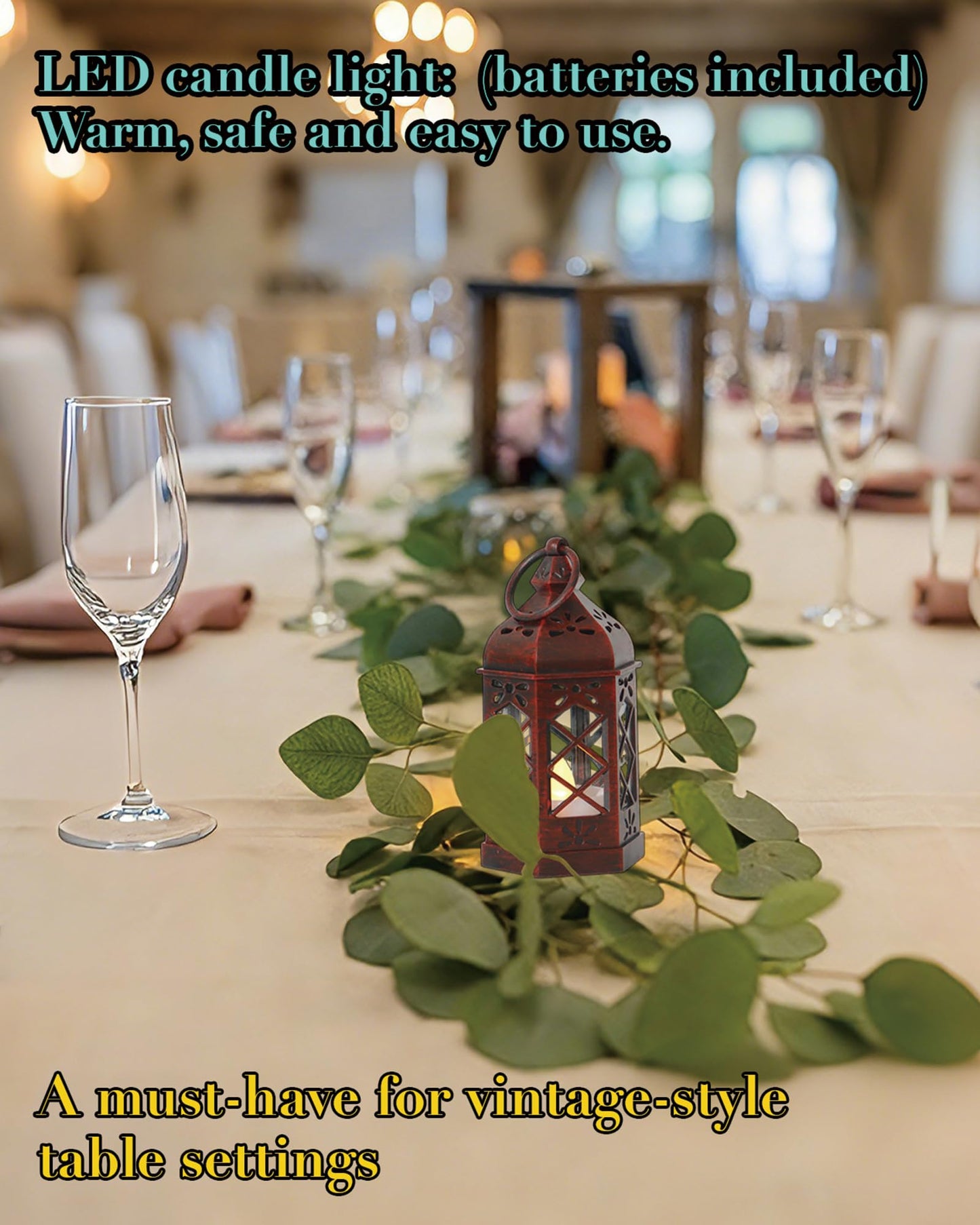 Reperla 8-Pack Mini Lanterns for Ramadan, Wedding, Festivals, Small Decorative Lanterns with LED Candle for Baby Shower Party, Moroccan Lantern for Table Centerpiece, Medieval Decor, Red Brushed