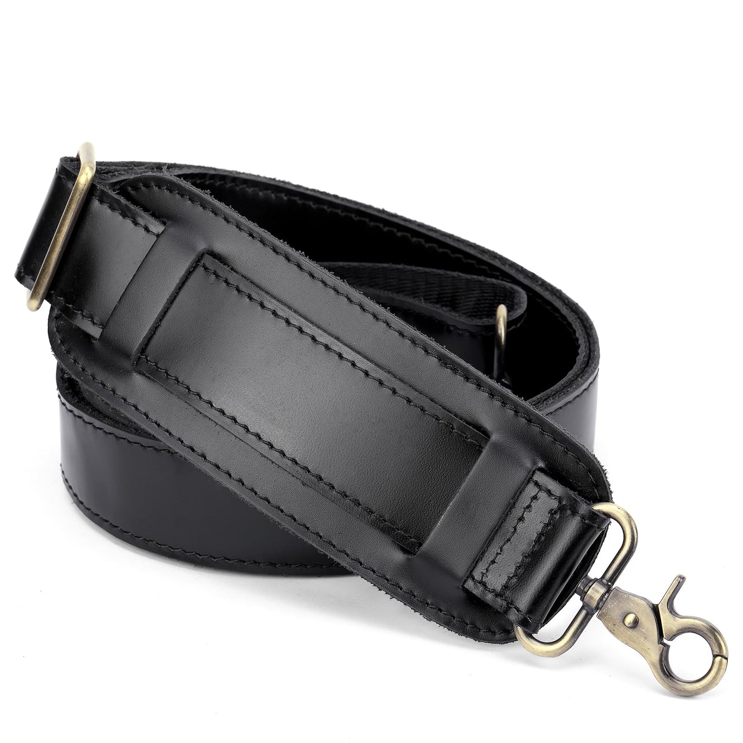 Enwaen Black Leather Bag Strap Replacement - Adjustable Shoulder Strap for Messenger Briefcase Duffle Crossbody Bags
