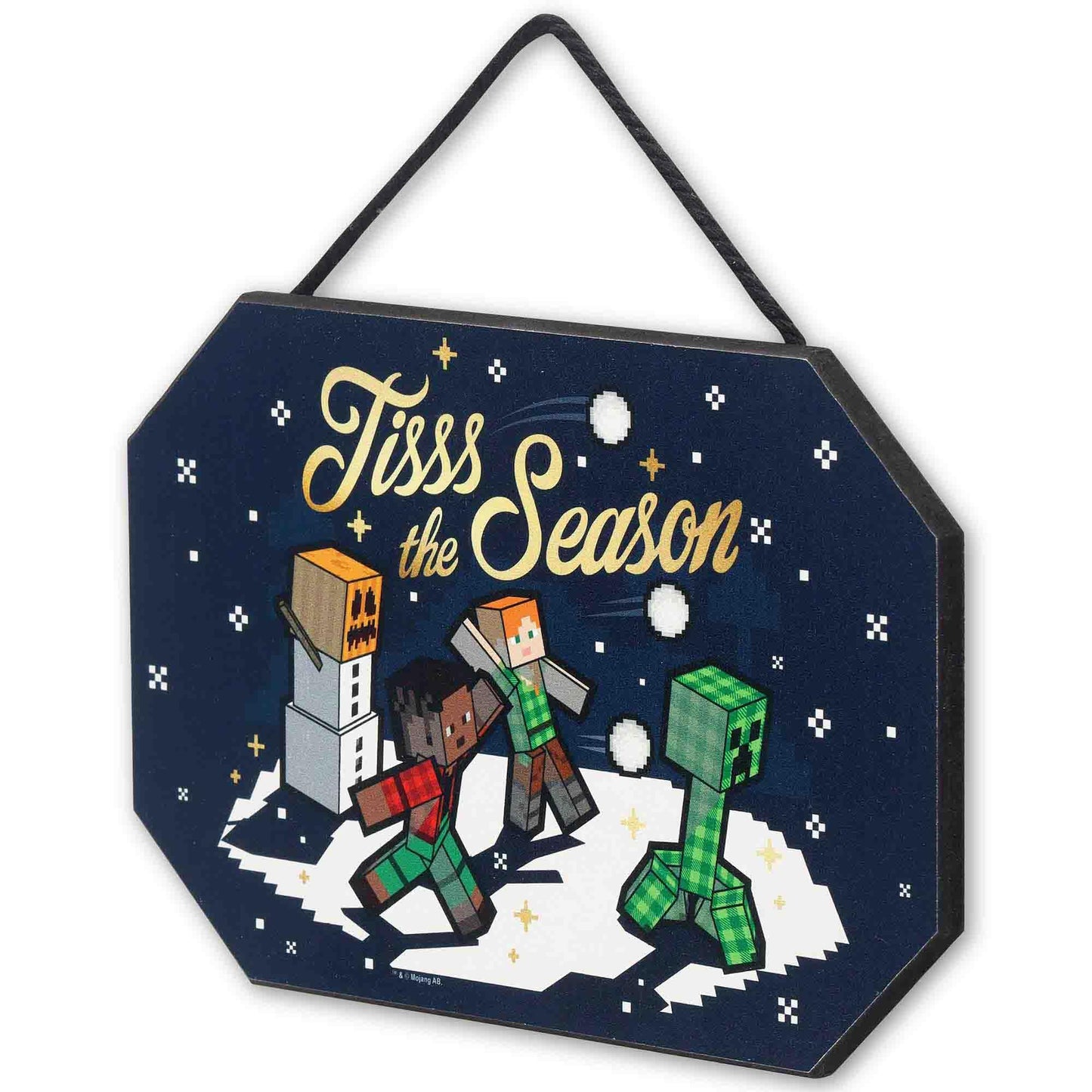 Open Road Brands Minecraft Tiss the Season Hanging Wood Wall Decor - Fun Minecraft Christmas Decoration for Home