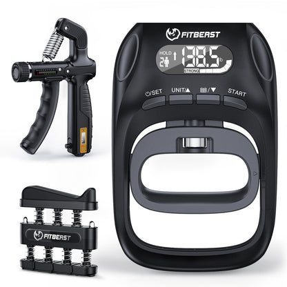 FitBeast Grip Strength Trainer Kit, Digital Grip Strength Tester with Adjustable Hand Gripper Strengthener & Finger Exerciser, Track Progress for Fitness, Rehab & Strength Building (Advanced 3-in-1 Kit)