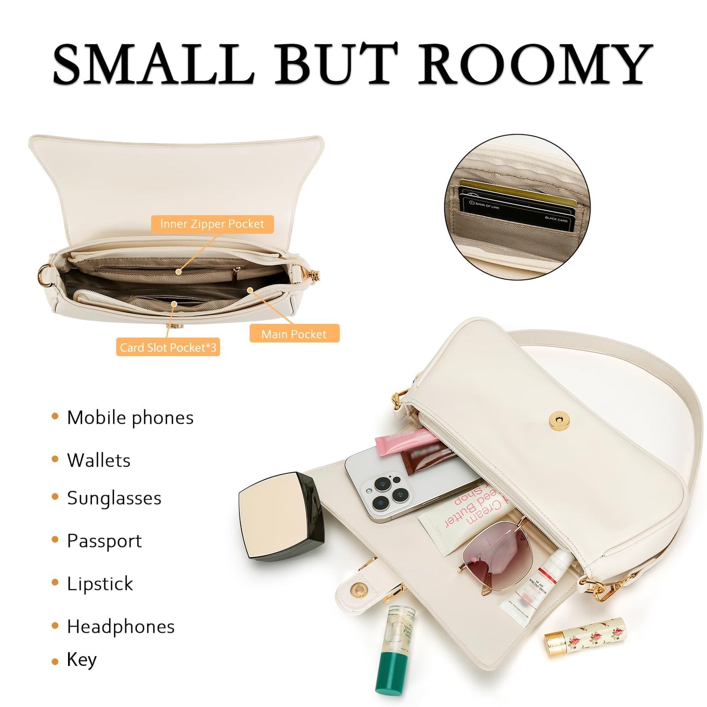 KKXIU Small Shoulder Bag for Women - Cute Handbags Purses for Women, Trendy Leather Clutch with Removable Strap