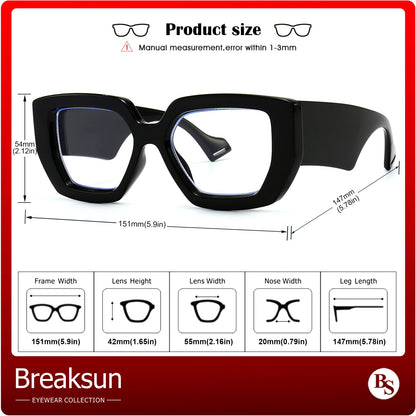 Breaksun Thick Frame Blue Light Glasses for Women Men Fashion Oversized Square Computer Gaming Eyeglasses (Black+ Olive green)