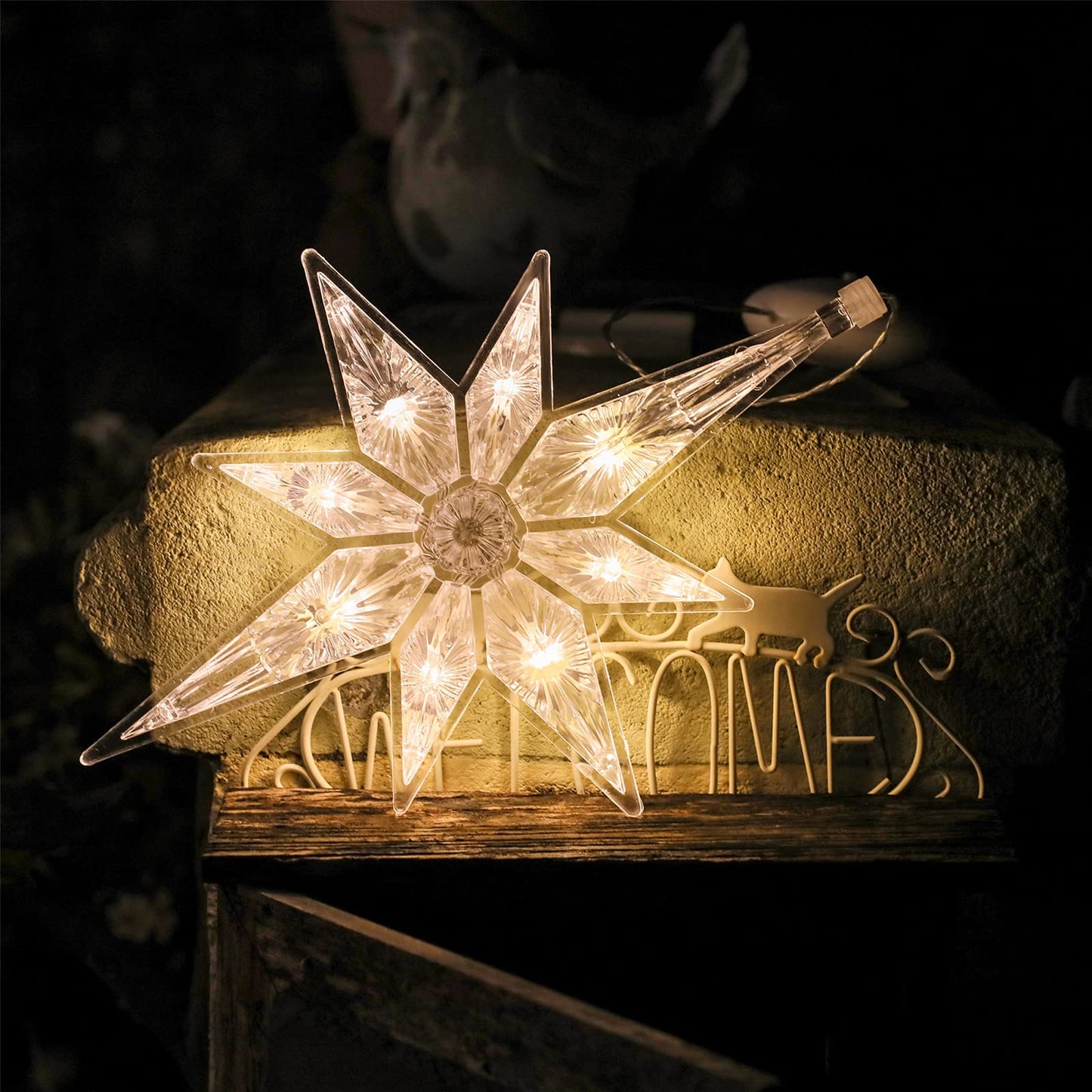 Mudder 10.8 Inch Christmas Window Star Lights Large Hanging Bethlehem Star Tree Topper Decoration Christmas LED Window Lights Silhouette Decoration (Warm White,1 Piece)