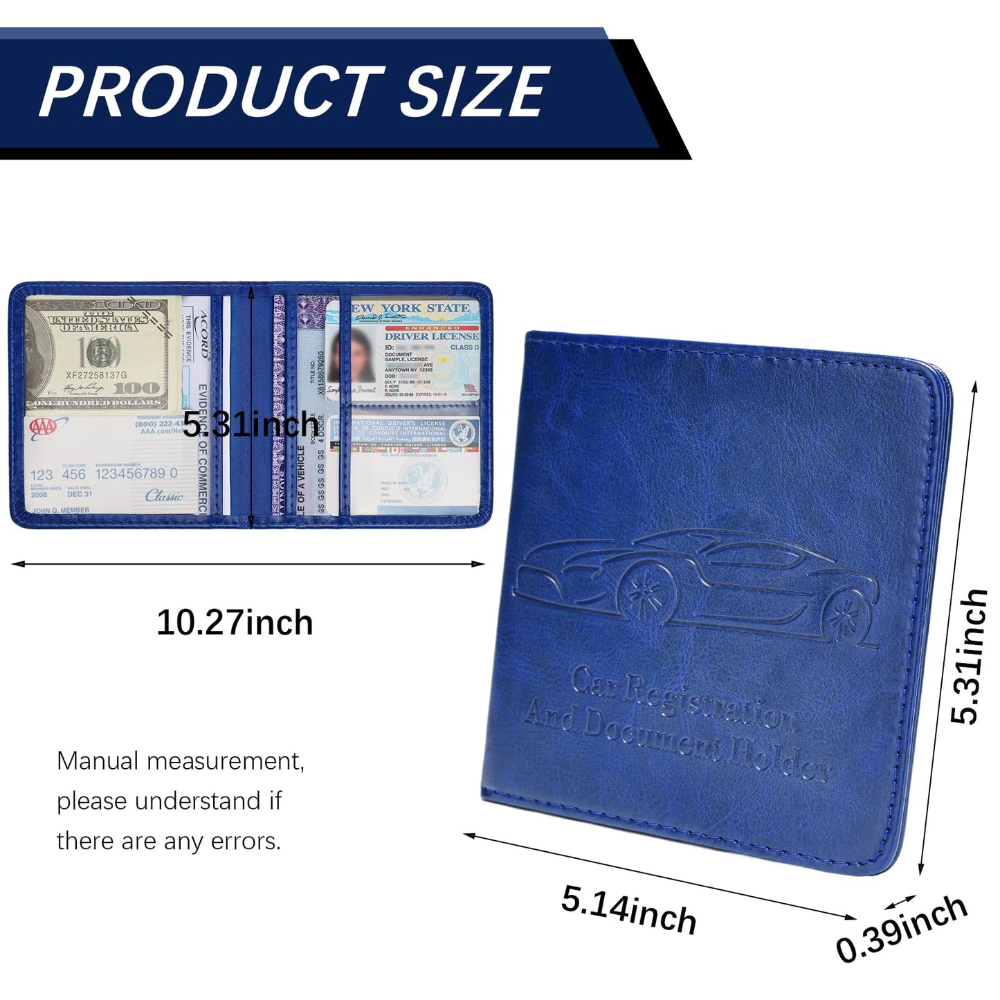 Peisicne 2-Pack Car Registration and Insurance Holder, Car Organization Vehicle Document Organizer with Magnetic Closure for Cards, License in Glove Box, Dark Blue