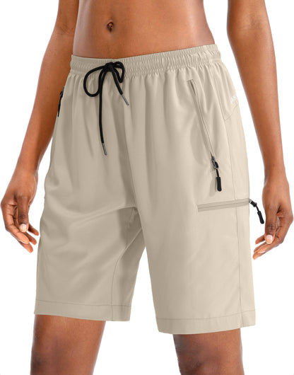 SANTINY Women's 5''/ 7''/9'' Hiking Cargo Shorts Quick Dry Lightweight Summer Shorts for Women Athletic Golf Zipper Pockets(Khaki_XL)