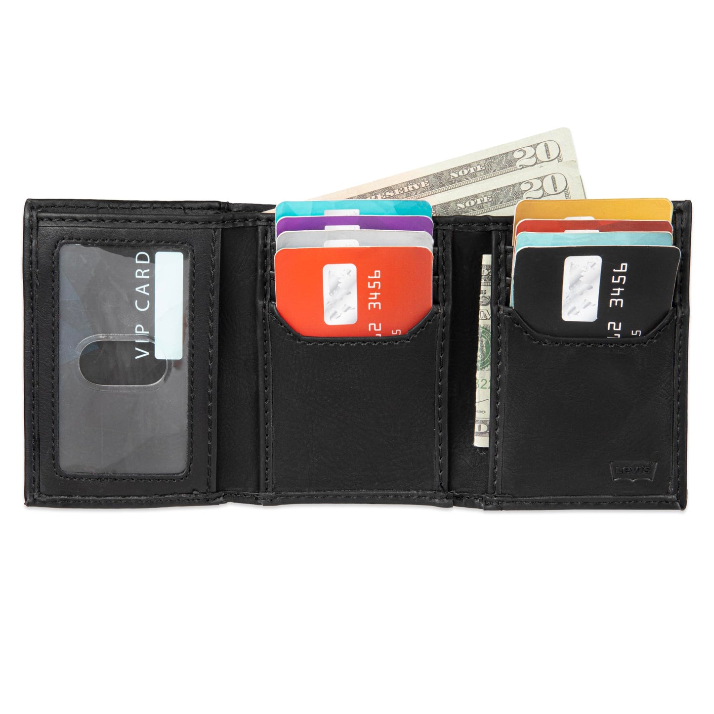 Levi's Men's Trifold Wallet - Sleek and Slim Includes ID Window and Credit Card Holder,Black with Chain