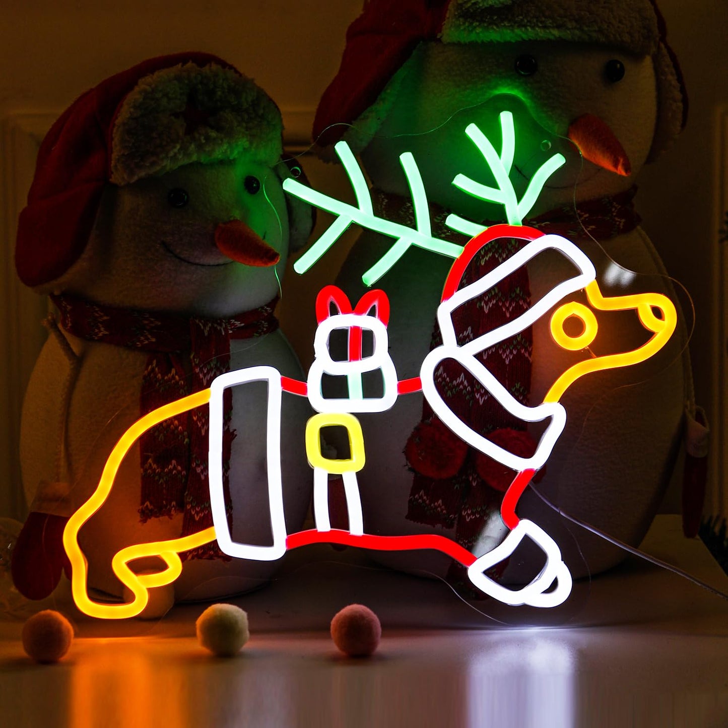 Christmas Dachshund Neon Sign Santa Hat LED Xmas Gift for Children Kids Pet Lovers Deer Antlers LED Lamp for Bedroom Home Shop The Holiday Animal Lights