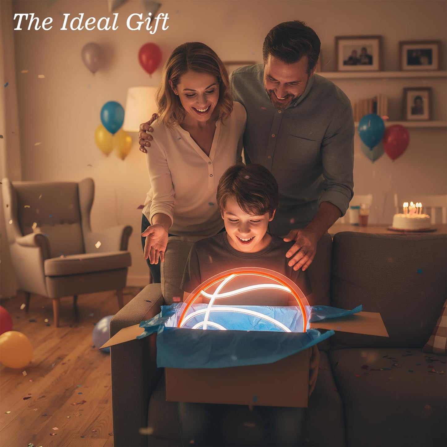 Basketball Neon Sign for Wall Decor, Dimmable LED Light for Bedroom Sports Room Decor, Basketball Gifts for Boys 8-12, 12.6 x 12.6 Inches