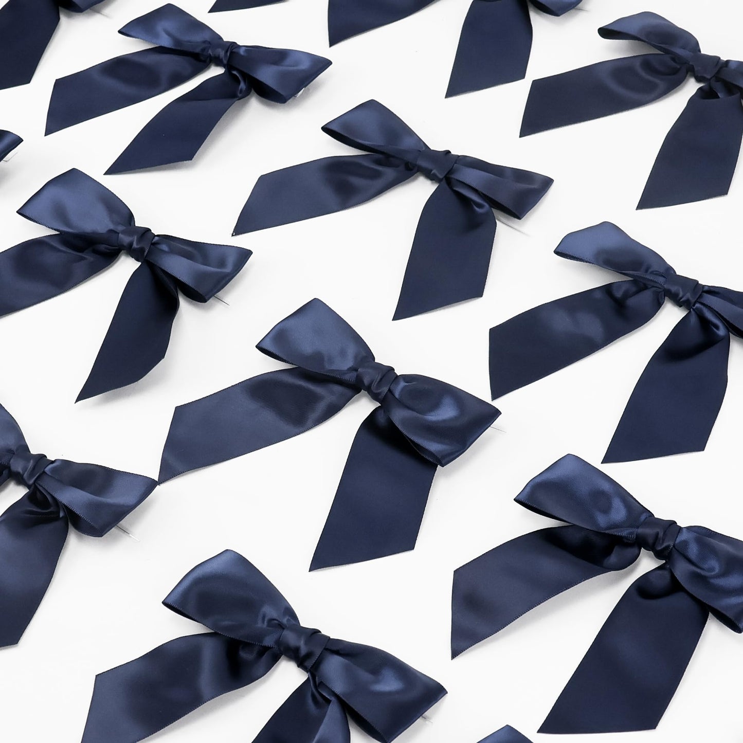 AIMUDI Navy Satin Ribbon Twist Tie Bows for Treat Bags 4.5" Pre-Tied Navy Blue Bows for Christmas Tree Blue Ribbon Bows for Crafts Premade Bows for Gift Wrapping Baby Shower Party Favors - 36 PCs