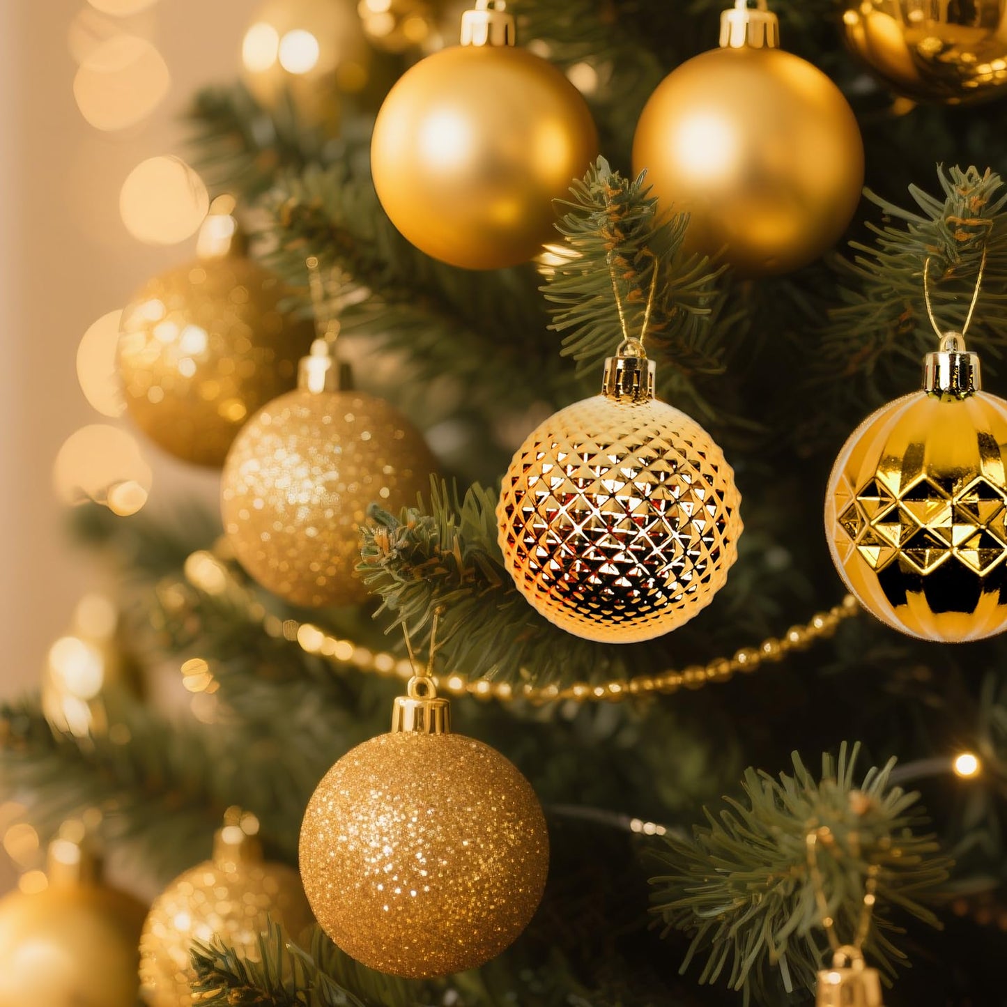 Christmas Tree Decorations Ornament Set, 60ct 2.36 Inches Gold Shatterproof Christmas Ball Ornaments, Hanging Ball for Xmas Holiday Wedding Party Decor