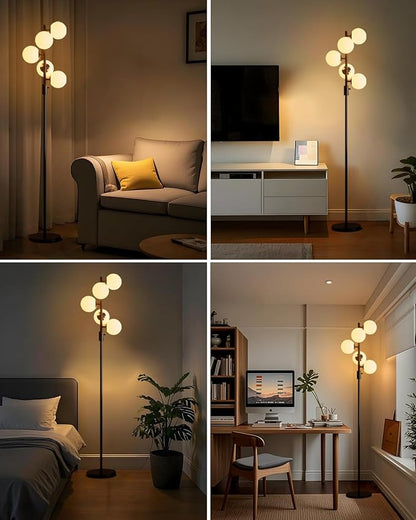 Lightdot 5-Globe Dimmable Globe Floor Lamp Black Retro Standing Lamps with 5Pcs 3000K G9 Bulbs Stepless Brightness Adjustable Mid Century Modern Floor Lamp with Stable Base for Living Room/Office
