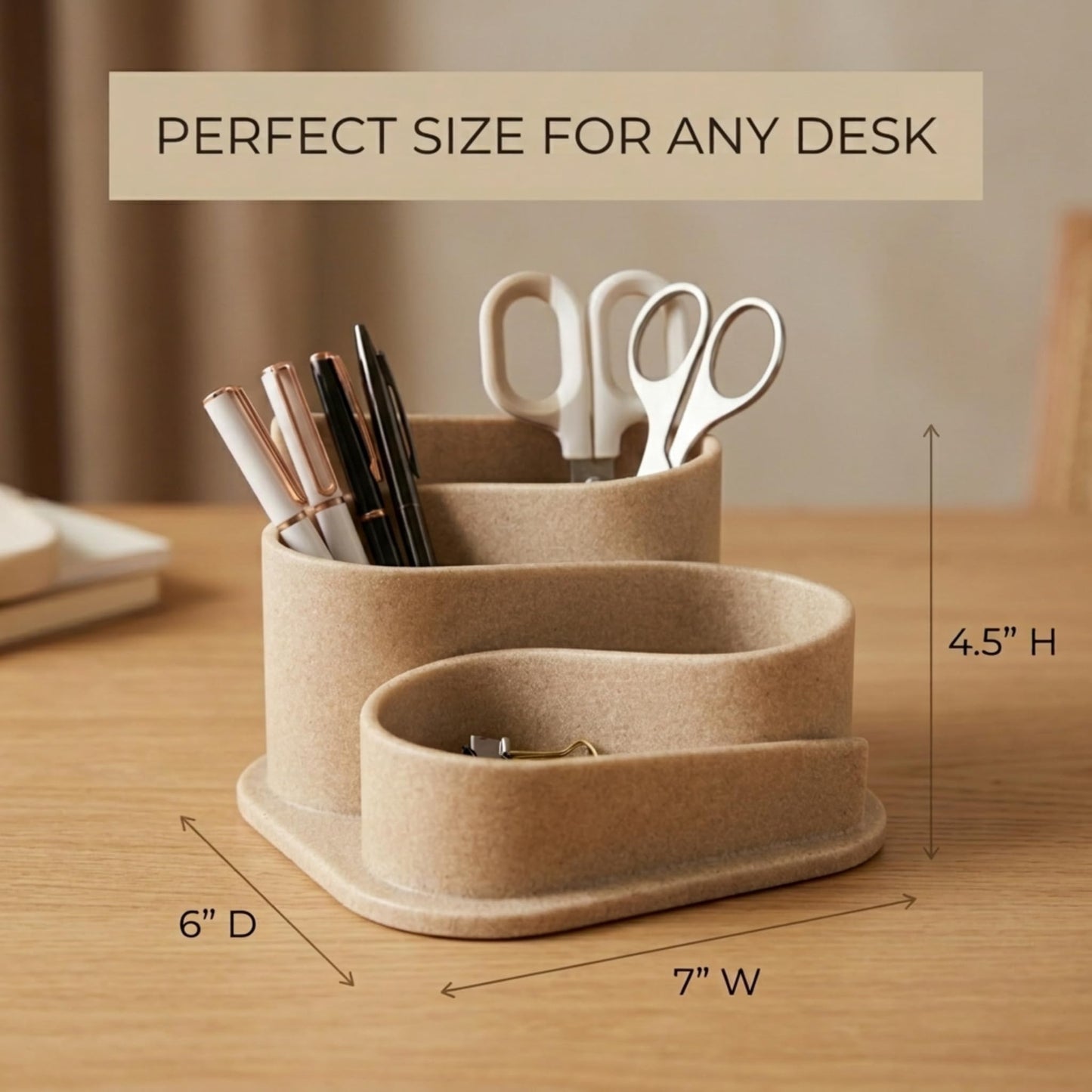 OAKOA Aesthetic Desk Organizer - Aesthetic Office Desk Accessories - Boho Pen Holder - Neutral Beige Desk Accessories - Home Office Essentials for Women - Cute Pencil Holder