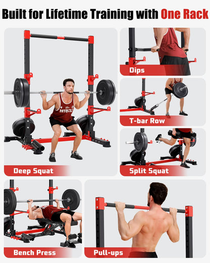 YOLEO Squat Rack with Adjustable Pull-Up Bar & Extended Safety Arms, Multi-Functional Power Racks Squat Stand for Home Gym, Garage & Basement, 35"-67" Width, Fixed 83” Frame Height, Pull-Up Bar Height 71.5"-80.5", Fits 6FT & 7FT Barbells