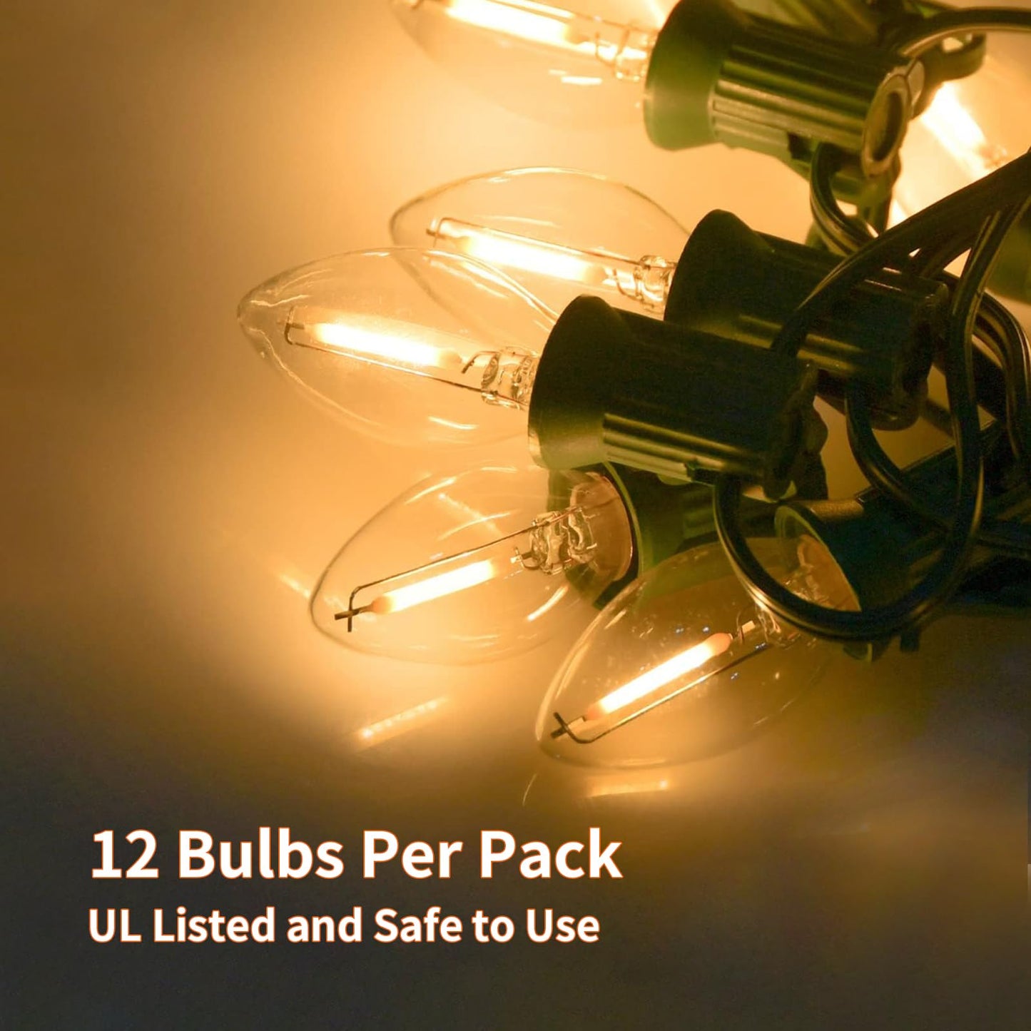 CHYParty 12 Pack C7 LED Christmas Bulbs, E12 Candelabra Base, 0.6W Warm White Dimmable Clear - Halloween Light Bulbs for Indoor/Outdoor String Lights, Patio Party Wedding Xmas Tree Replacement