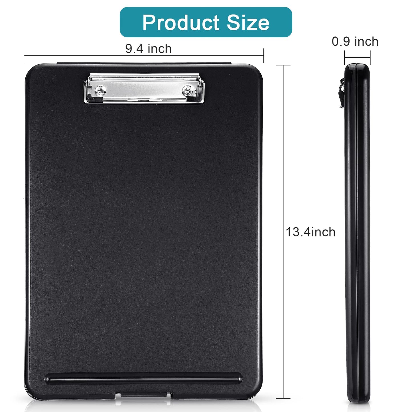 6 Pieces Clipboard with Storage, 9.5 x 13.5 Heavy Duty Plastic Storage Clipboard, Nursing Foldable Clip Board with Compartment and Metal Clip for Nurse Teacher Student Classroom Office (Black)